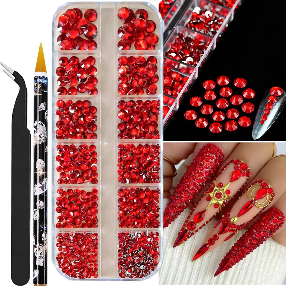 12grids Half Round Pearls Beads 3D Nail Charms 1.5/2/2.5/3/4/5mm White Flatback Pearls Nail Jewelry Nail Craft Pearl Rhinestones