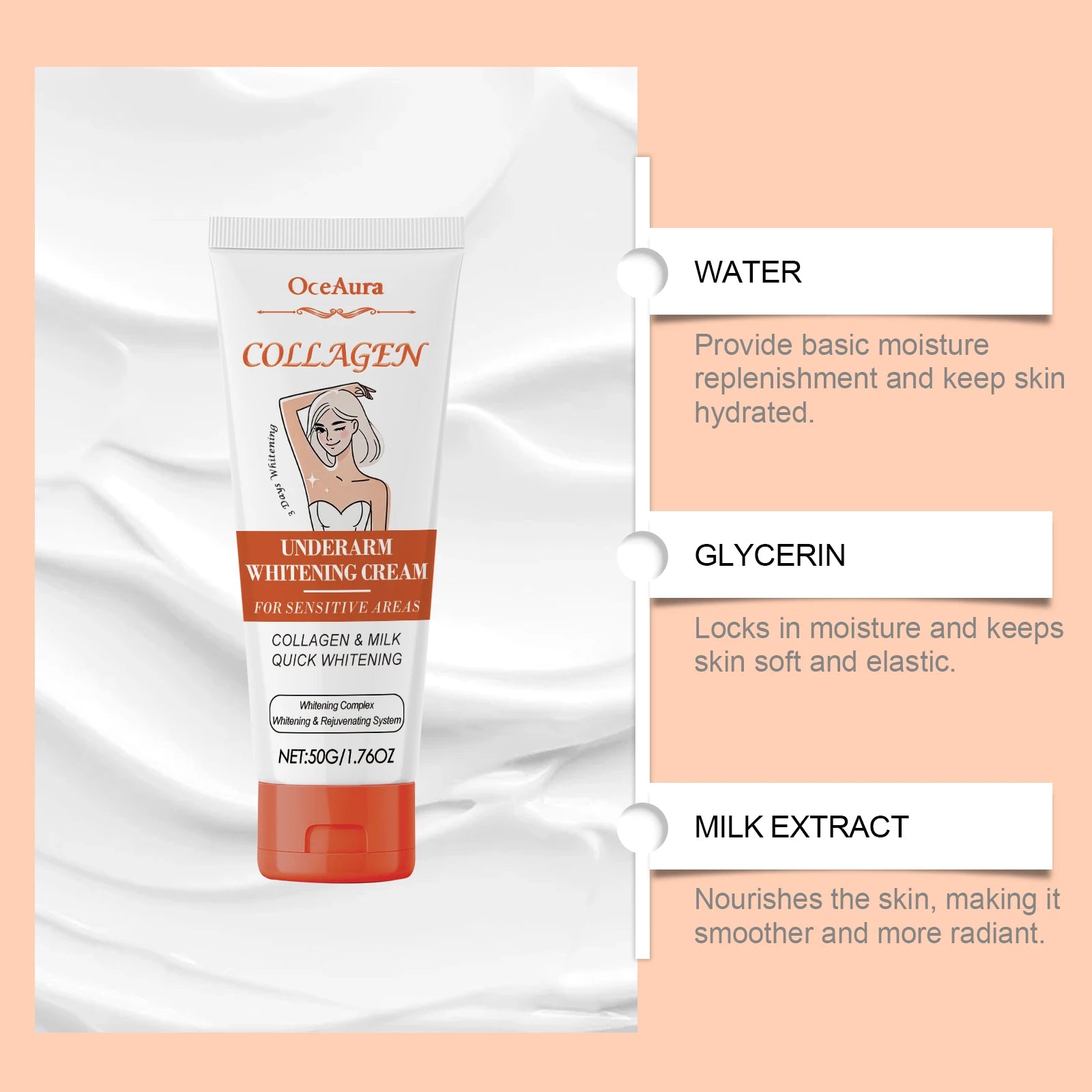 Underarm Whitening Cream Armpit Legs Knee Elbow Cream Remove Dark Spots Melanin Brighten Skin Care Moisturizing Skin Cream 50g