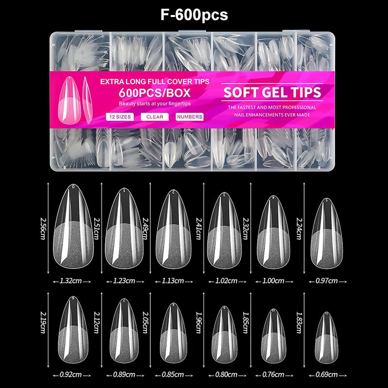 Luxury False Nail Tips Soft Gel Fingertip Semi-matte Capsules Almond French Coffin Full Cover Artificial Fake Nails Extension