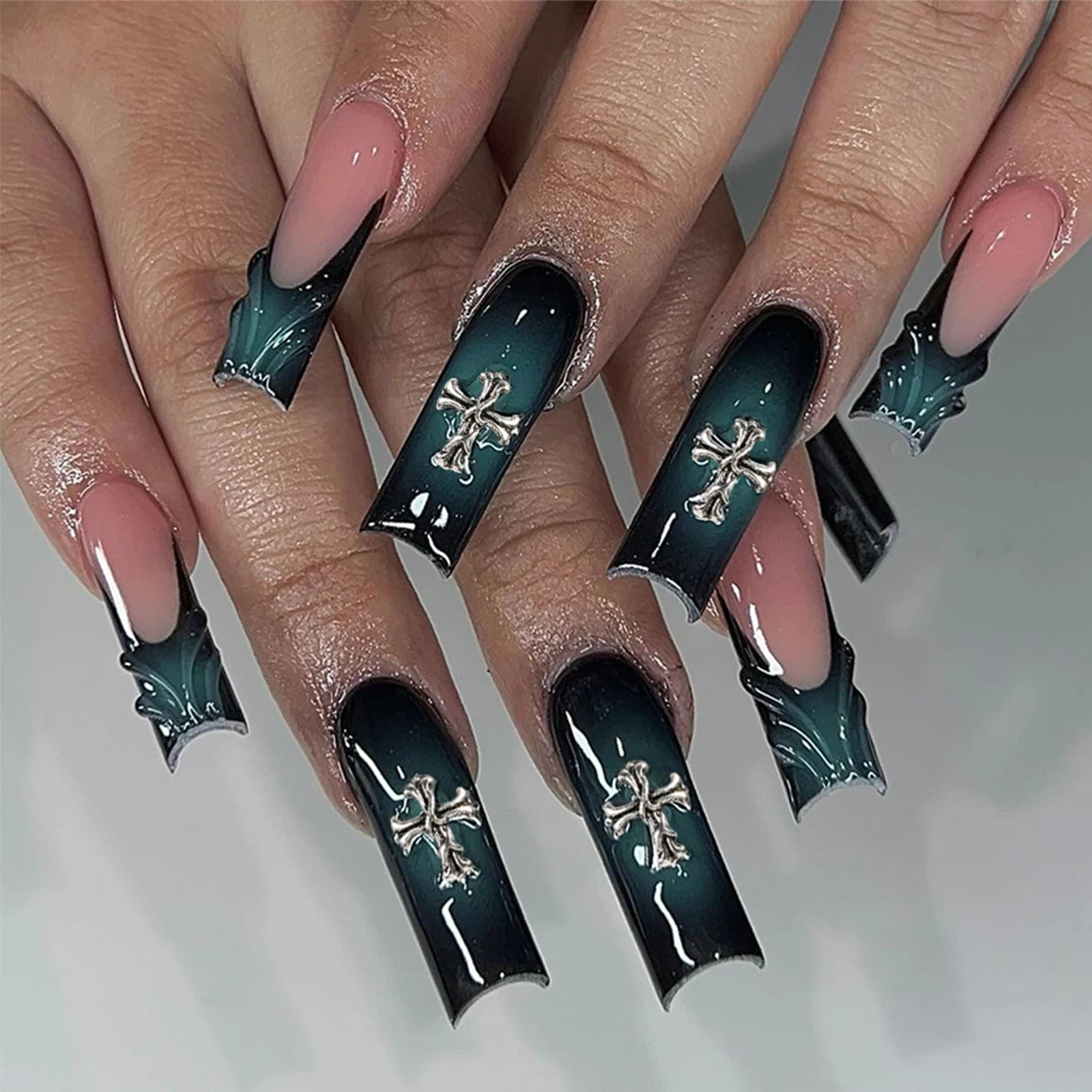 12 Gothic Punk Retro Dark Nail Jewellery 3D Cross Heart Devil Angel Nail Rhinestone Accessories DIY Glamour Nail Decoration