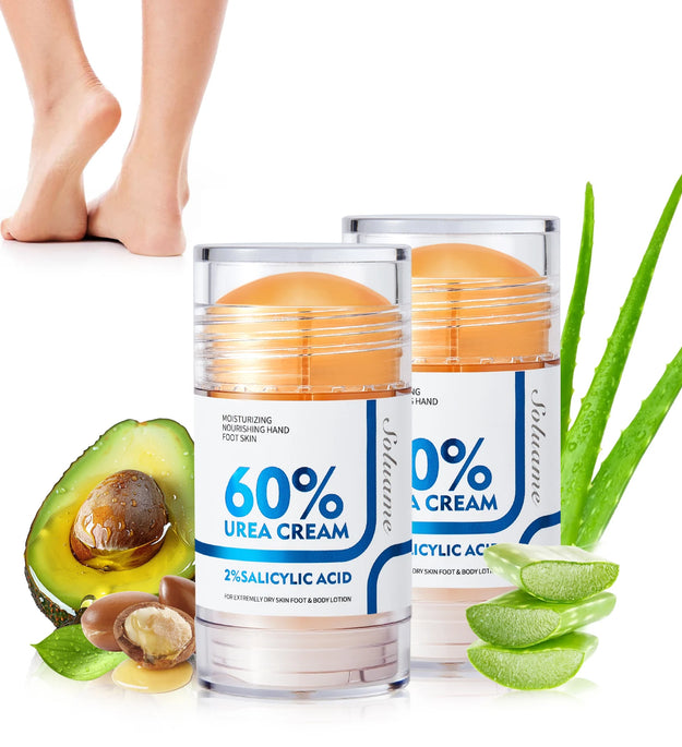 2 Pcs 60% Urea Foot Cream Stick with 2% Salicylic Acid, Foot Care Cream Moisturizer for Dry Cracked Feet, Knees, Hands
