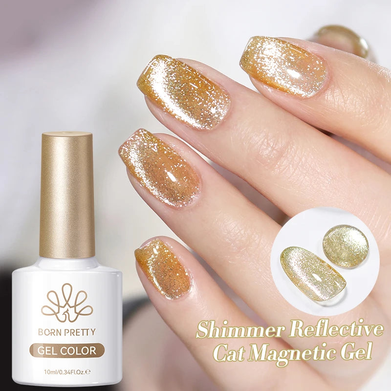 BORN PRETTY 10ml Cat Magnetic Gel Sparkling Ultra Gold Glitter Soak Off UV LED Gel Nail Art Varnish Manicure Valentine's Day