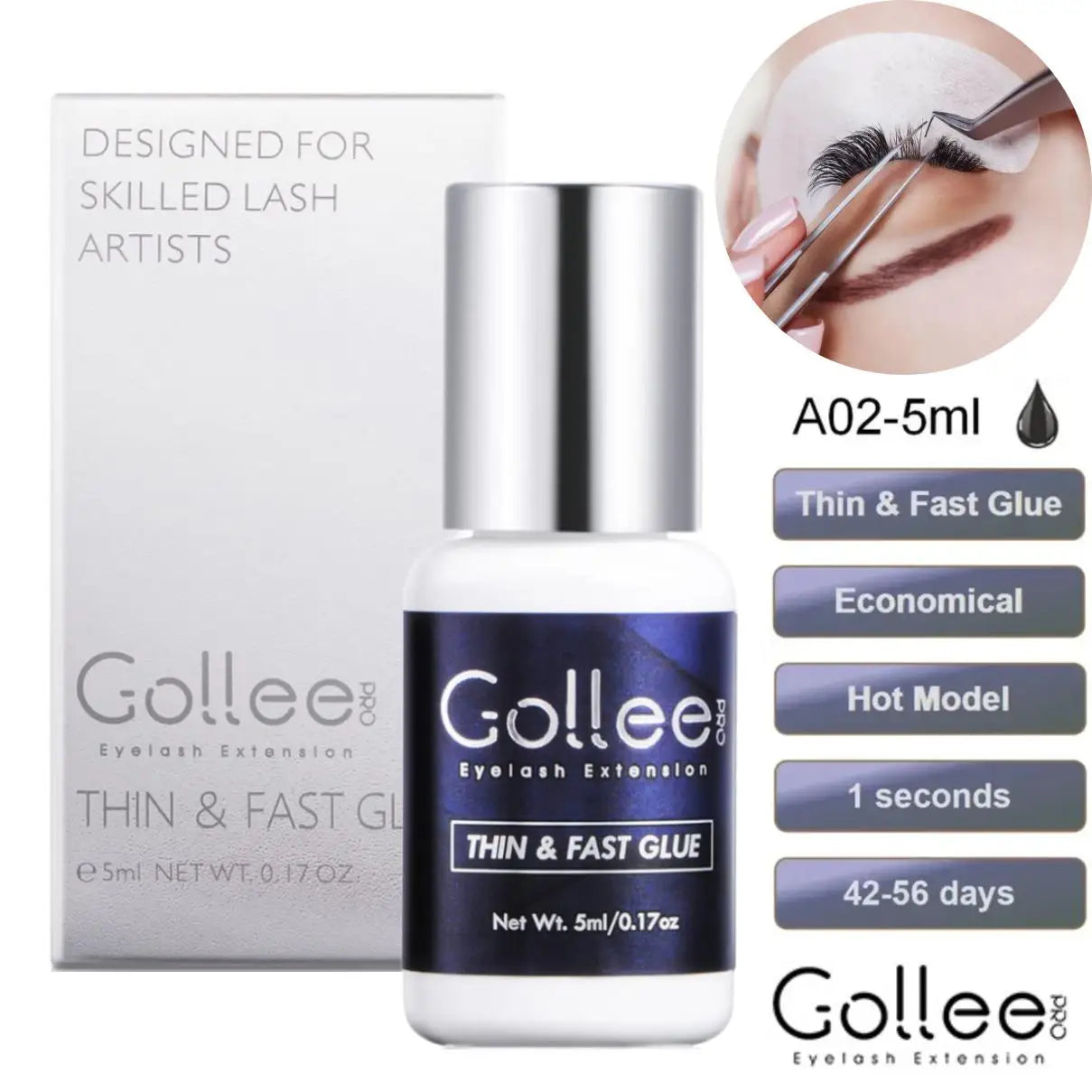 Gollee 0.5s Eyelash Extension Glue Fast Drying Professional Eyelash Adhesive Waterproof Lashes Supplies For Salon Eyelash Glue