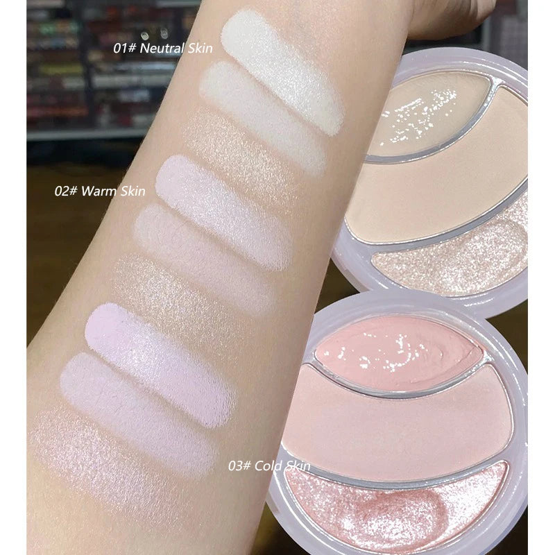 Highlighter Palette Pearlescent Matte 3-color Multi-use Mash Potato Facial Contour Powder Cream Natural 3D Face Brighten Makeup