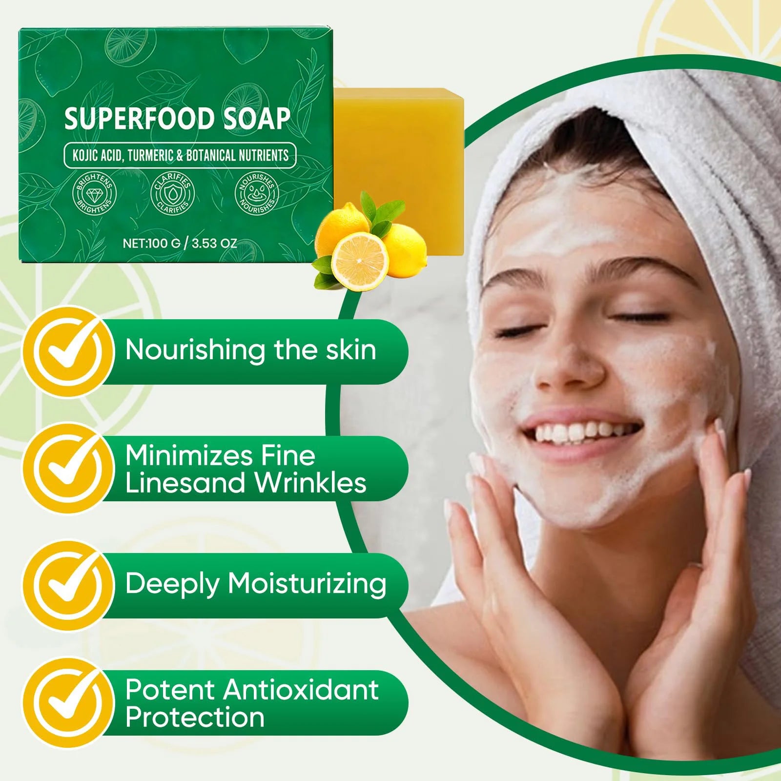 Natural Turmeric Soap for Face & Body Cleanser Handmade Superfood Soap Bar Moisturizing Brightening Skin Exfoliating Face Wash