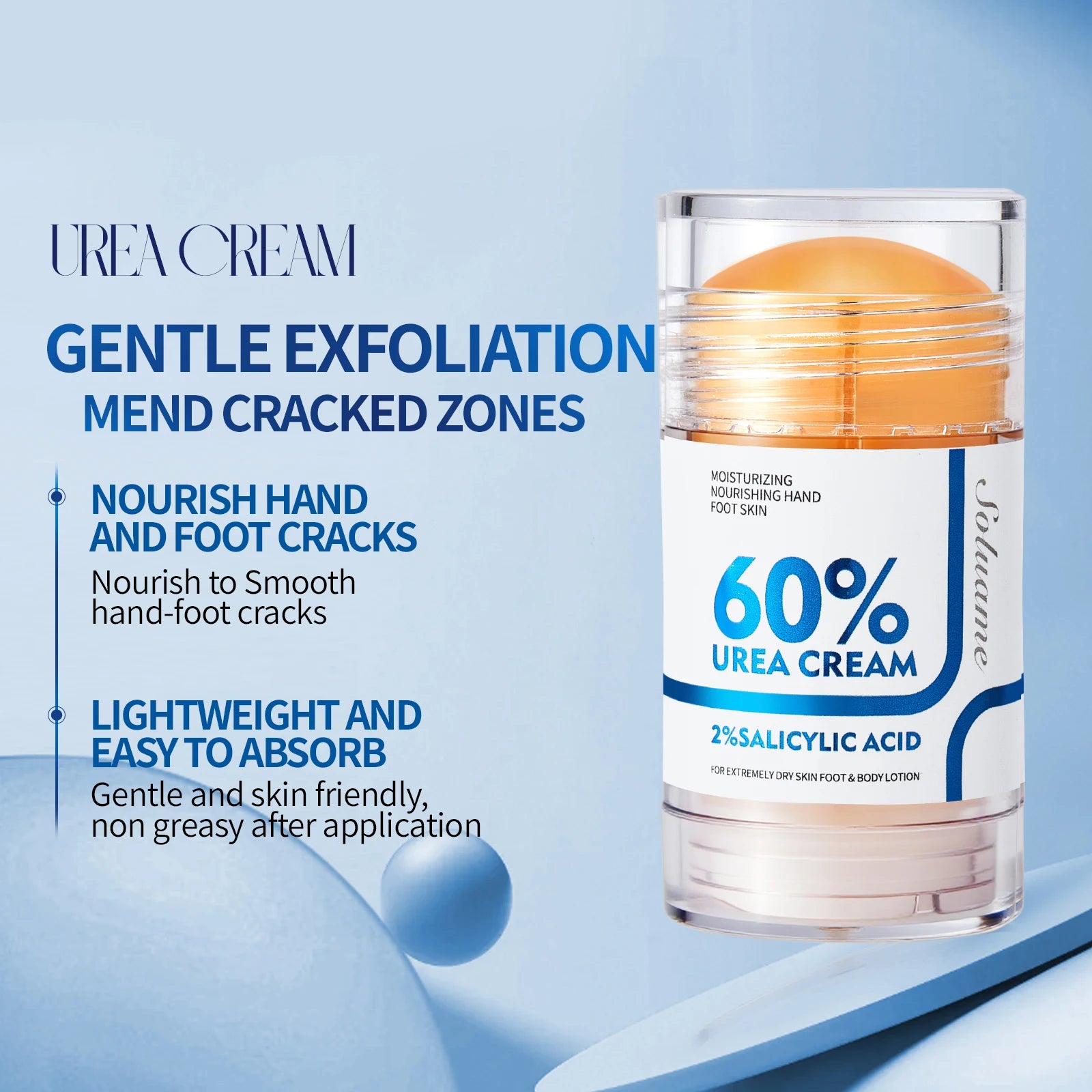 2 Pcs 60% Urea Foot Cream Stick with 2% Salicylic Acid, Foot Care Cream Moisturizer for Dry Cracked Feet, Knees, Hands