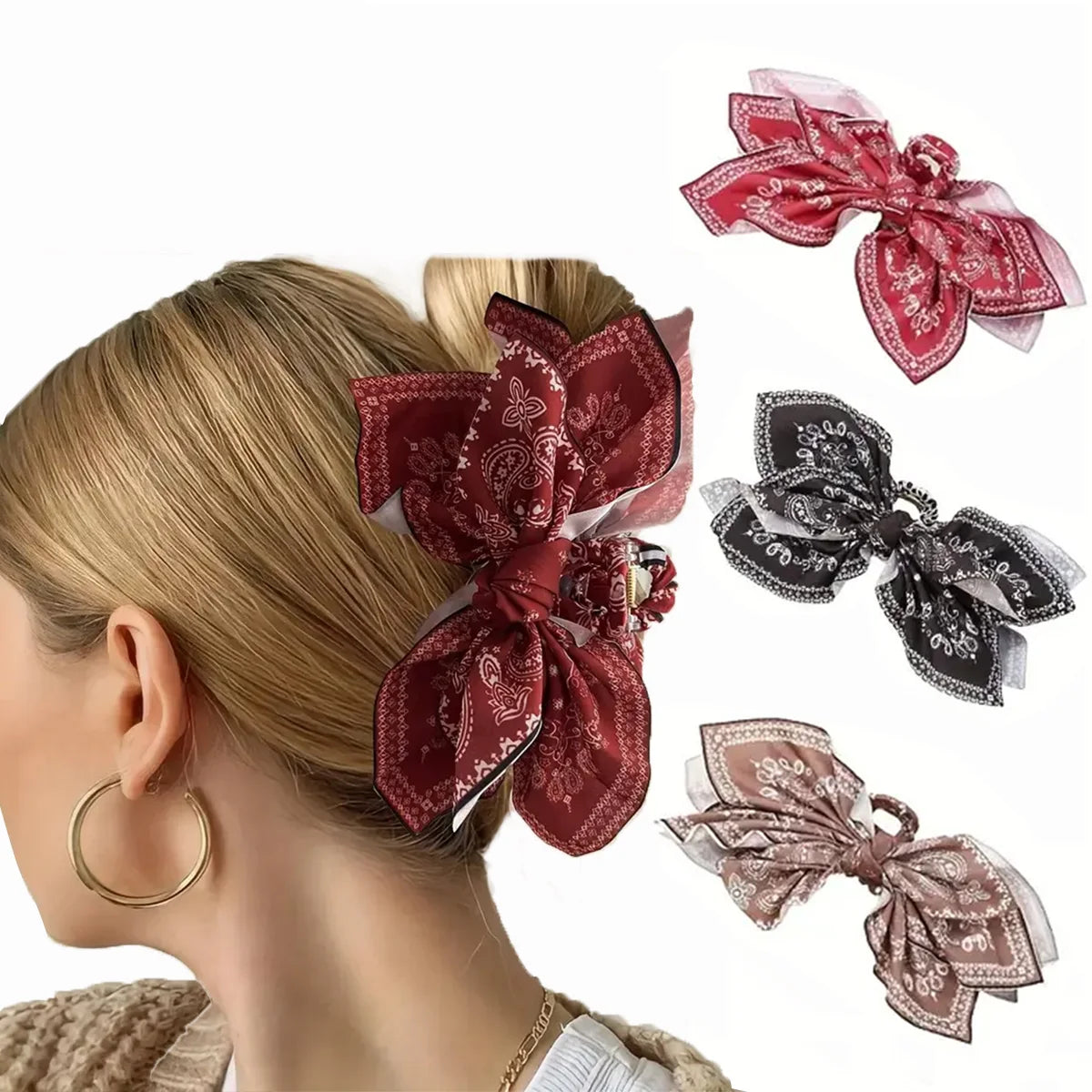 1pc new double-sided cashew flower love grabbing clip butterfly knot hair clip summer vacation shark clip fashion - BlissFully