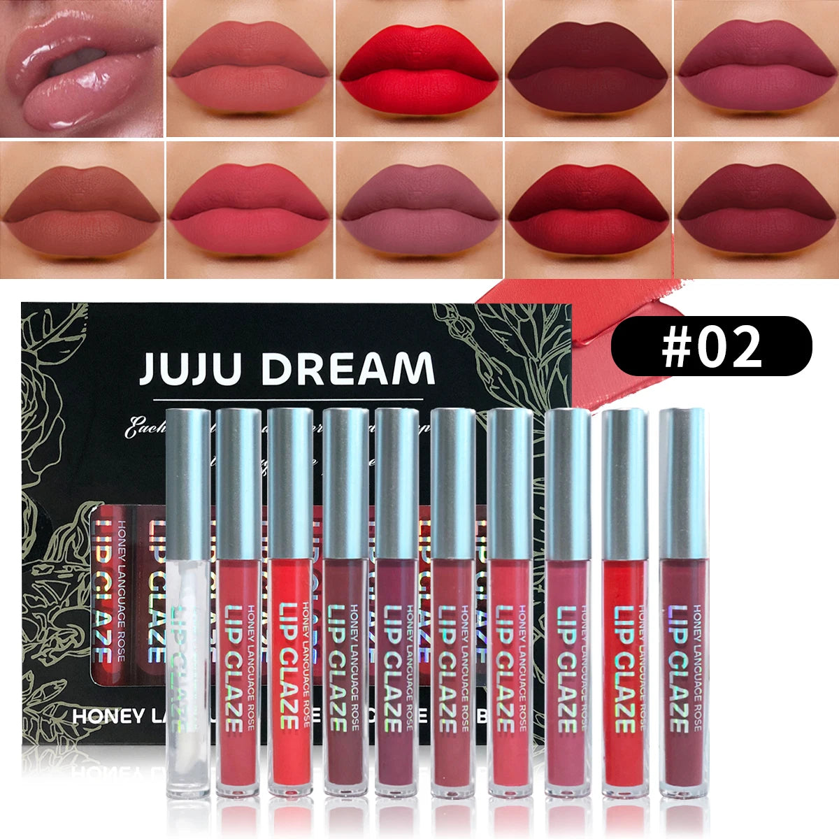 10 pcs/set Nude Lip Gloss Matte Velvet Lipstick - Matte Finish & Long-Lasting，Velvet Lip Gloss Gift Box, Halloween Stage Makeup