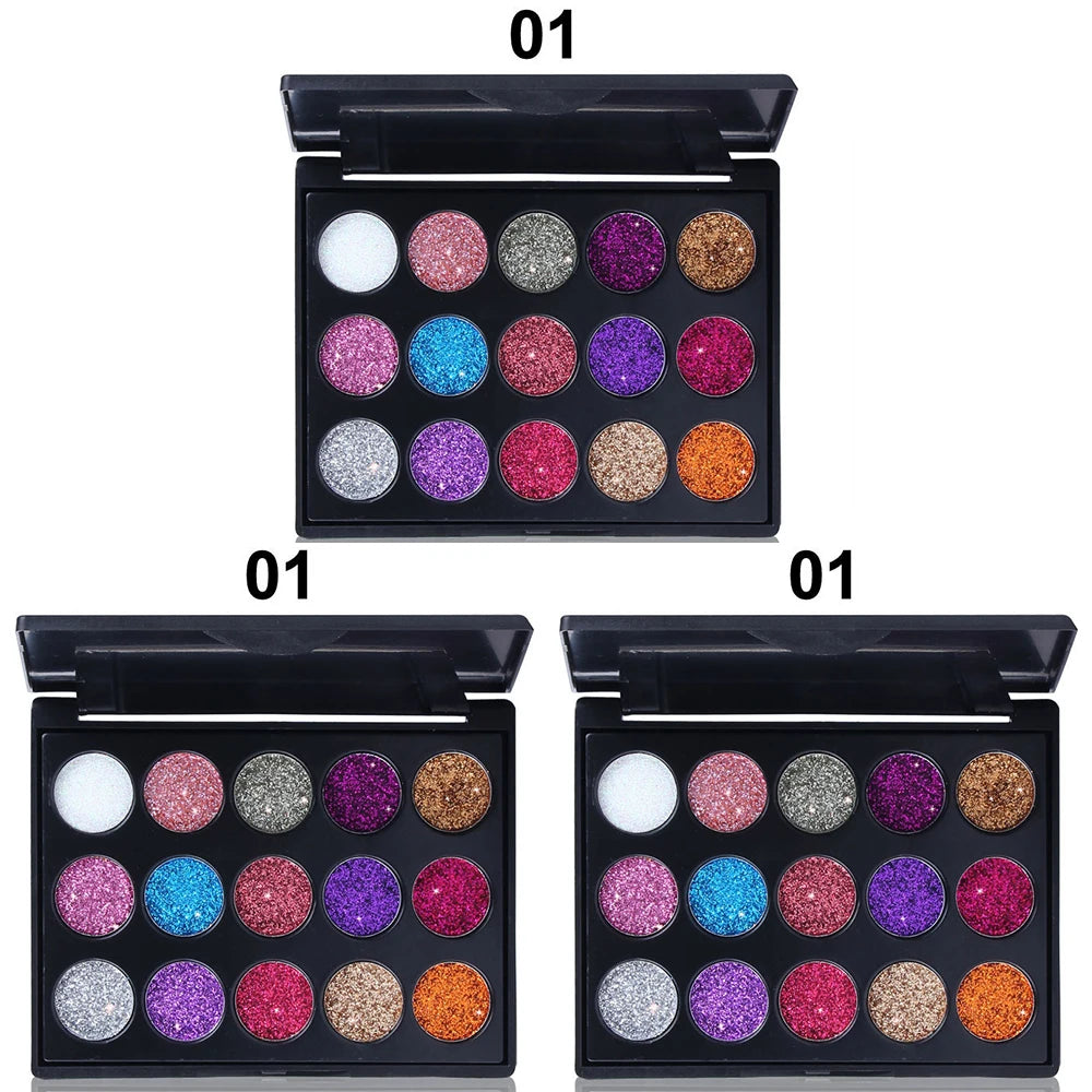 CmaaDu 15 Colors Gold Scallion Powder Diamond Glitter Eyeshadow Tray Shimmering Dazzling Universal Waterproof Easy to Color