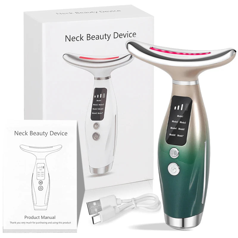 New EMS Micro-current Neck Face Beauty Device 7 Color Facial Massager for Enhanced Face Neck and Shoulder Care with Vibrating