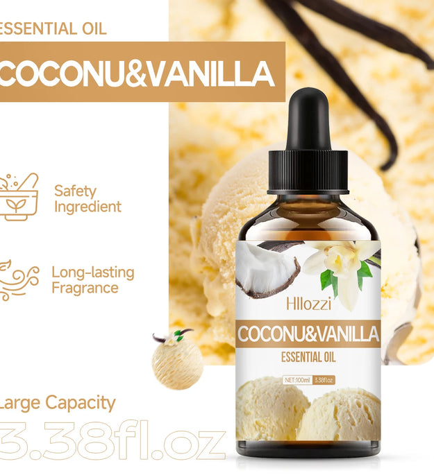 Coconut & Vanilla essential oils can be used for body massage, DIY candle and soap making, long lasting fragrance, alcohol free.