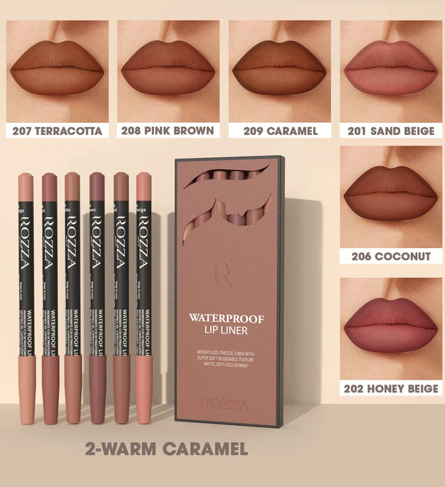 Rozza Waterproof Lip Liner Pencil Set, Weightless Precise Liner with Super Soft Blendable Texture Matte Soft