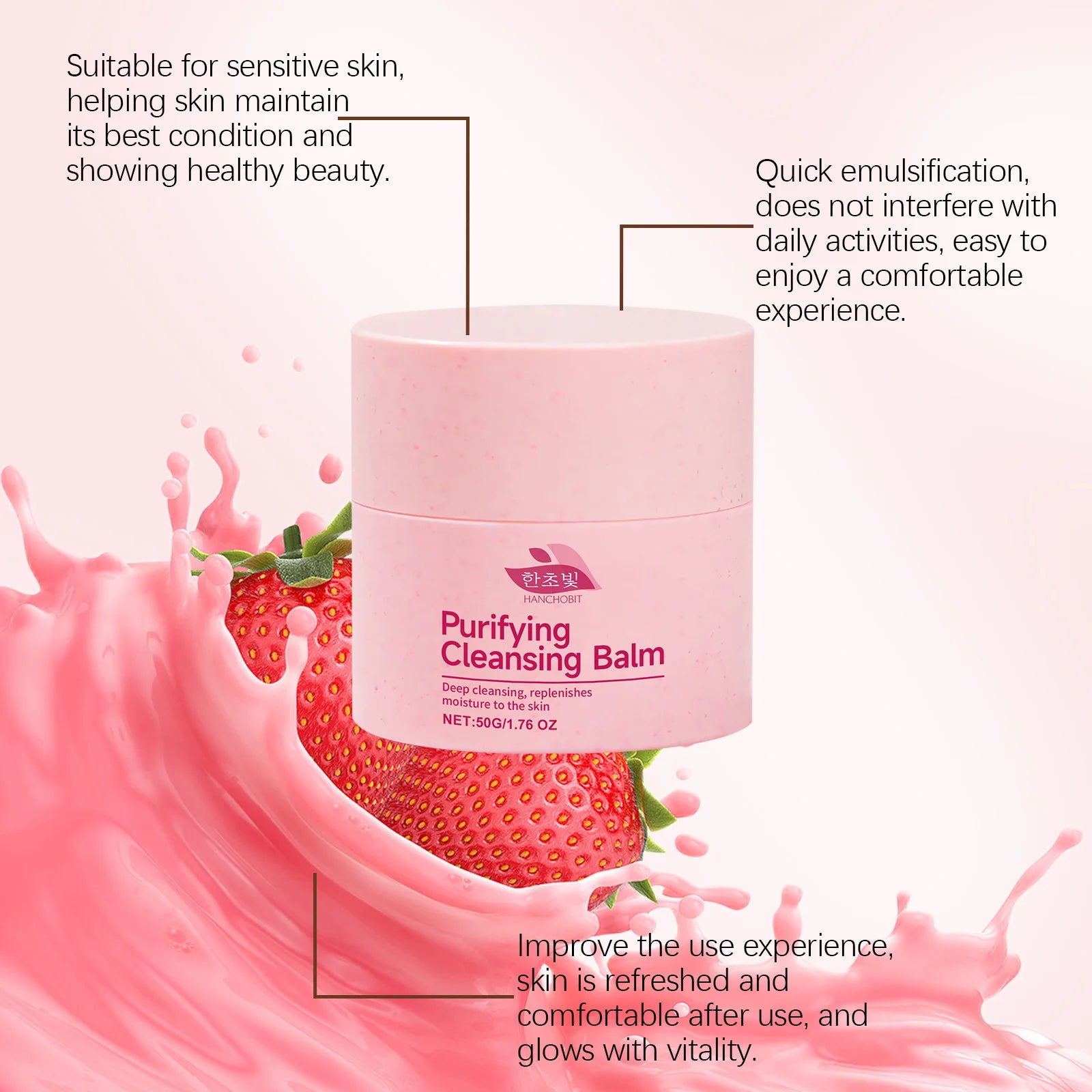 Clean Makeup Remover Cream Strawberry Dissolve Makeup Remove Dirt Blackhead Purify Pore Moisturize Nourish Makeup Remover Cream
