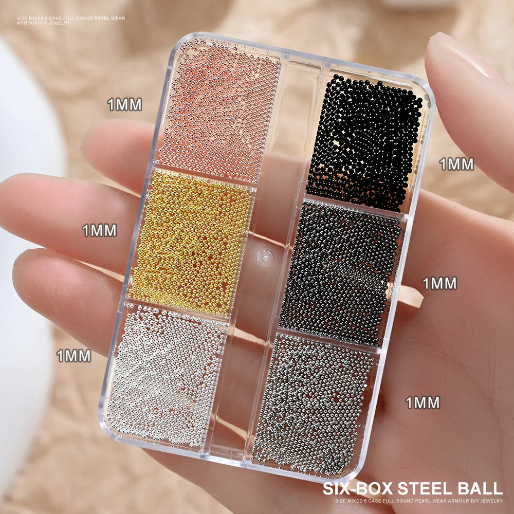 12Grids Mini Caviar Beads Nail Art Decorations Metal Gold/Silver Micro Ball Nail Charms Magnetic Pen 0.5~3mm Ball Nail Jewelry