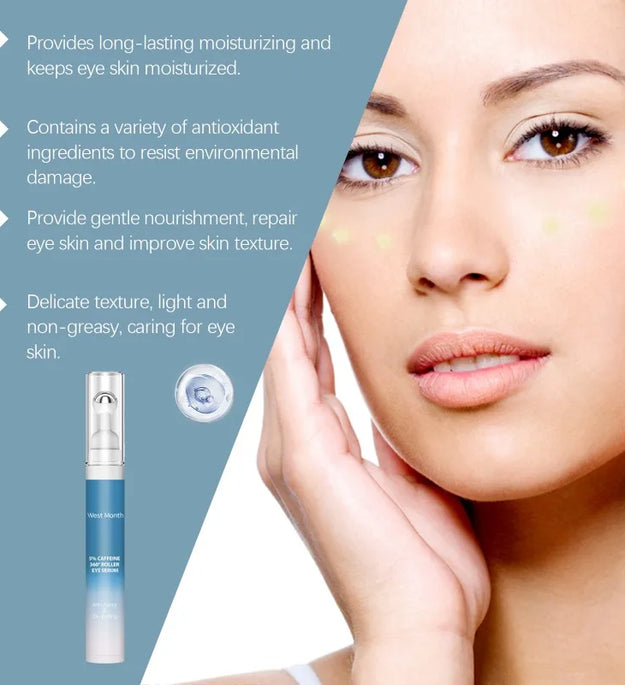5% Caffeine Eye Serum Nourishing Moisture Under Eye Roller Cream 360° Massage Firming Serum For Dark Circles and Puffiness