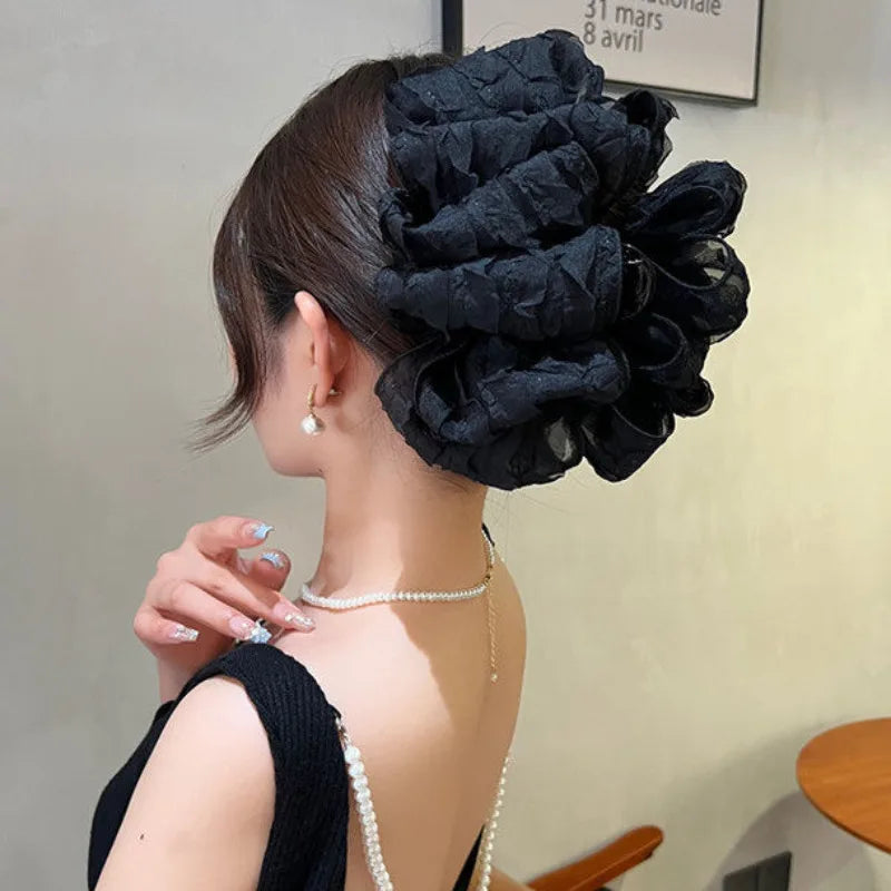 New Large Chiffon Bow Hair Claw Clip Elegant Large Size Fabric Ribbon Flower Hair Clip Jaw Clamps Accessories For Women Hairpins