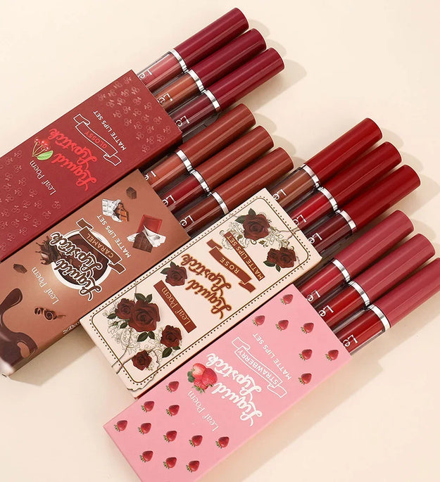 Waterproof Long-lasting Velvet Matte Lip Gloss Set Strawberry Moisturizing Lipstick Kit Beauty Cosmetics Makeup Rose Lip Stain
