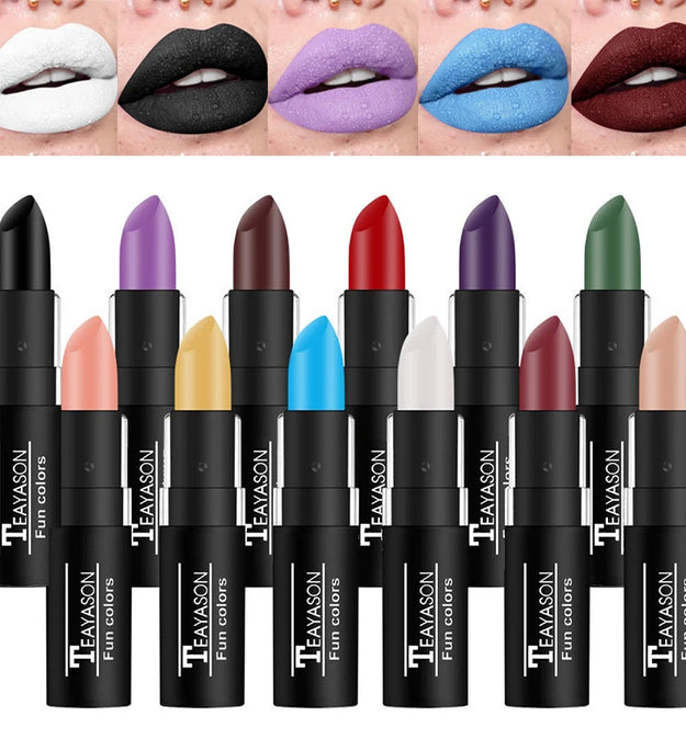Punk Dark Wine Red Lipsticks Waterproof Easy To Color Makeup Sexy Red Lipstick Matte White Black Lip Gloss Facial Body Painting
