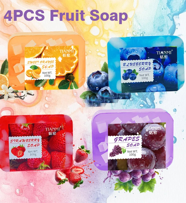 4PCS fruit jelly soap, deeply cleanses and removes makeup, bathes the whole body, moisturizes and nourishes