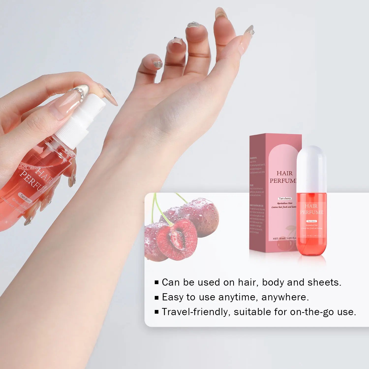 50ML Tart Cherry Body Mist For Women Freshen Hair Body & Pillows Deodorant Spray Parfum Long-Lasting Fragrance Body Spray