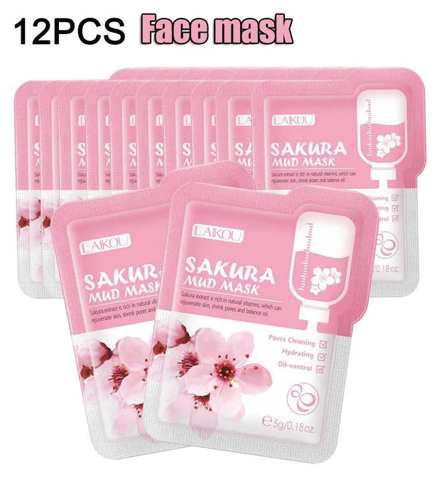 12pcs Sakura Mud mask Brightening Hydrating Face Mask Luminious Skin Clean Facial Cleansing Clay Hydrating Anti Wrinkle Skincare
