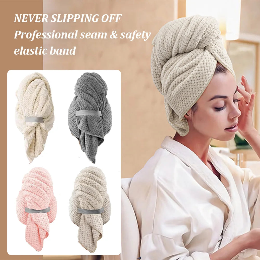 Microfiber Hair Towel Extra Large Wrap Quick Dry Hair Towel Wrap With Elastic Band , Ultra Absorbent Soft Hair Towel Wrap Turban - BlissFully