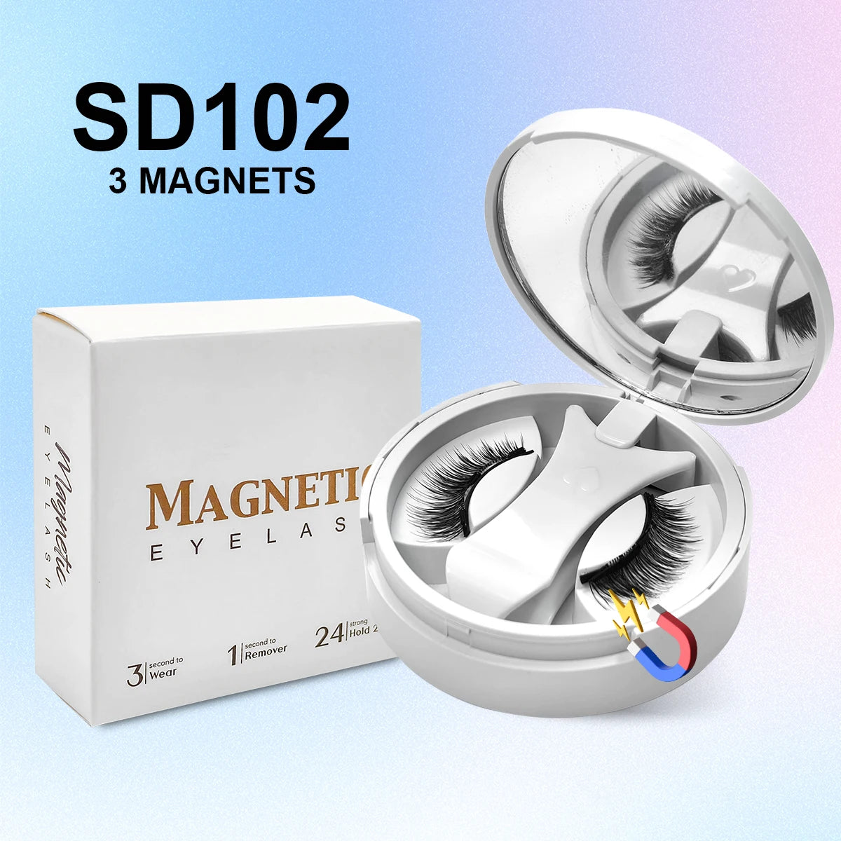 Magnetic Eyelashes Set 1 Pair Reusable No Glue Needed False Eyelashes with Magnetic Tweezers Curly Faux Lashes Makeup Tool
