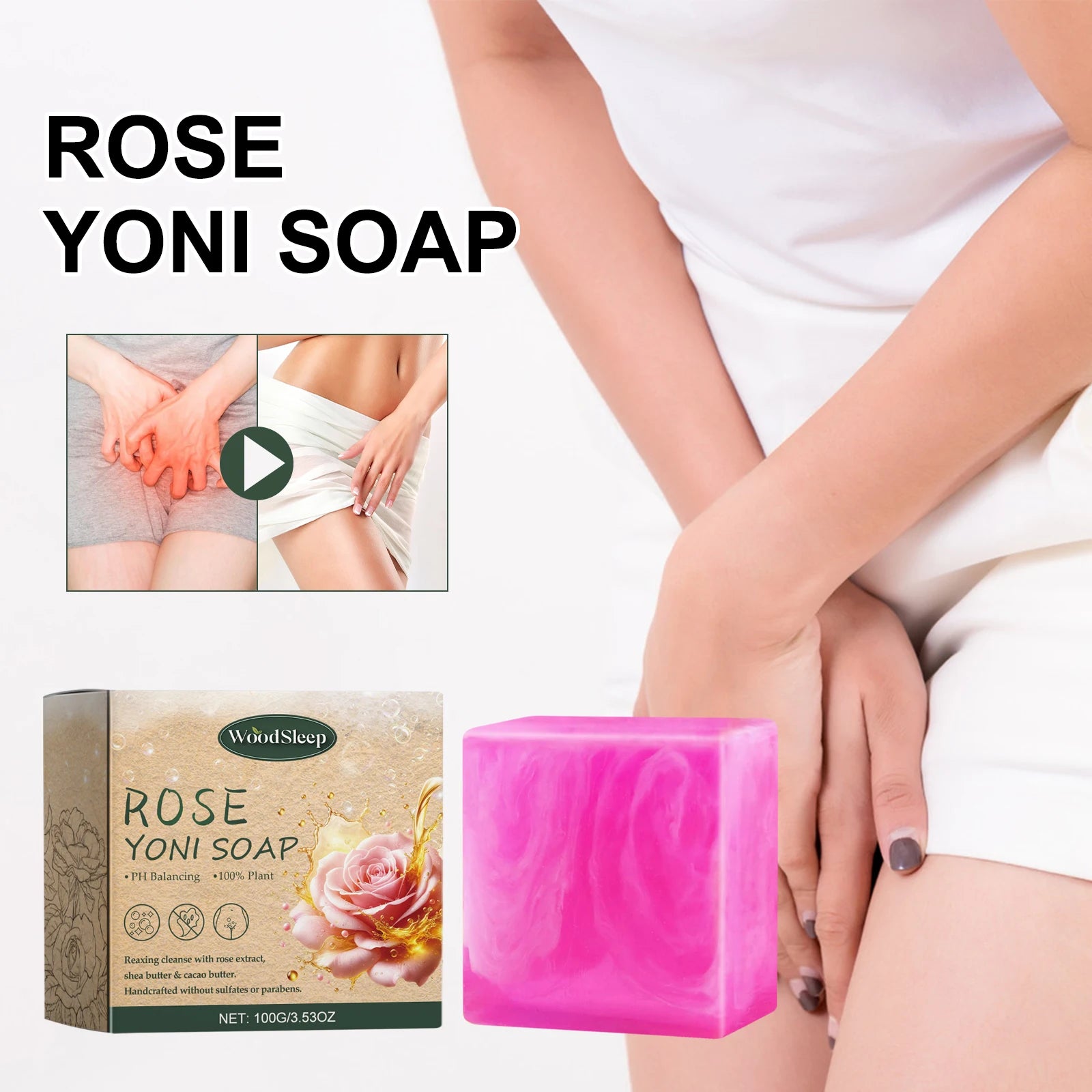 Natural Rose Scented Soap, Gentle Cleansing & Moisturizing Body Bar for Women, Skin Softening Bath Soap