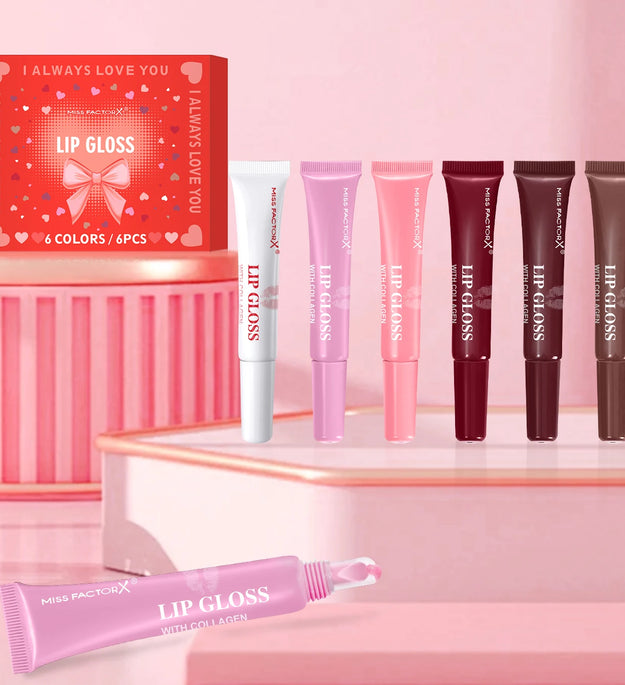 6pcs/box 6-color lip gloss set Unique gift set Long-lasting moisturizing Glossy lip color Valentine’s Day gift Thanksgiving gift