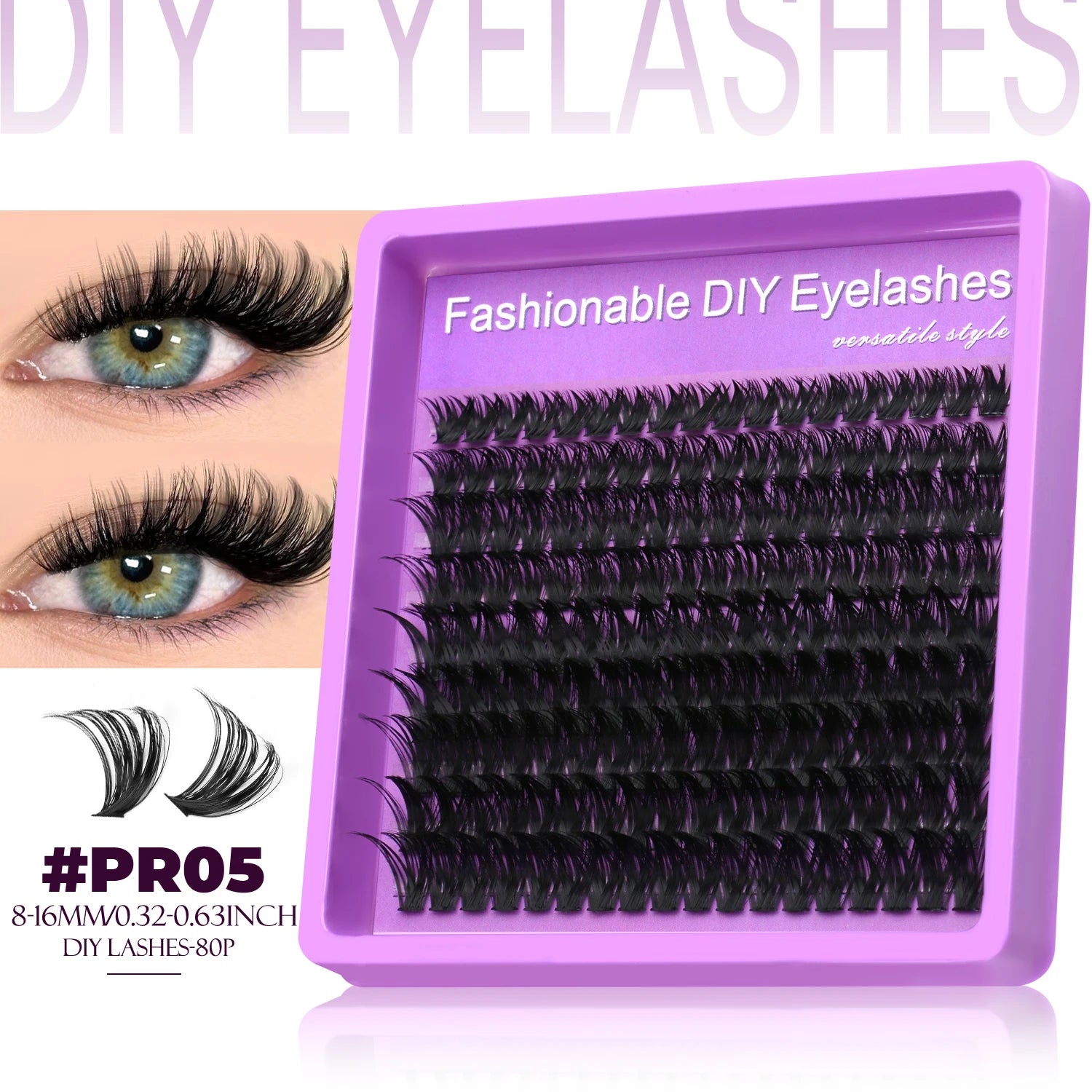 LASVIREY Fluffy Lash Clusters DIY Spiky Cluster Lashes Mixed Tray Individual Lashes Extension Natural Thick Faux Mink Lashes