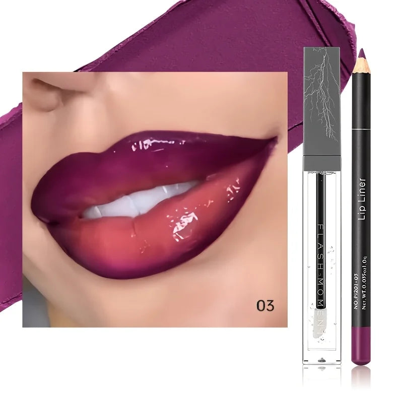 Hydrating Lip Makeup Duo Set -Infused Lip Liner & Transparent Lip Oil - Versatile, Long-Lasting Lip Contouring Paste Kit