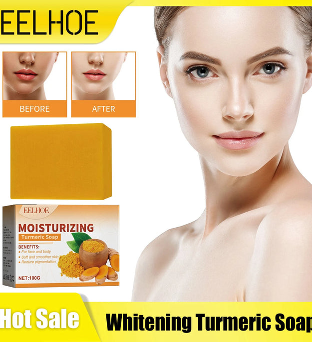 Whitening Turmeric Soap Remove Melasma Dark Spot Deep Cleaning Fade Pigmentation Bleach Lightening Melanin Brightening Body Soap