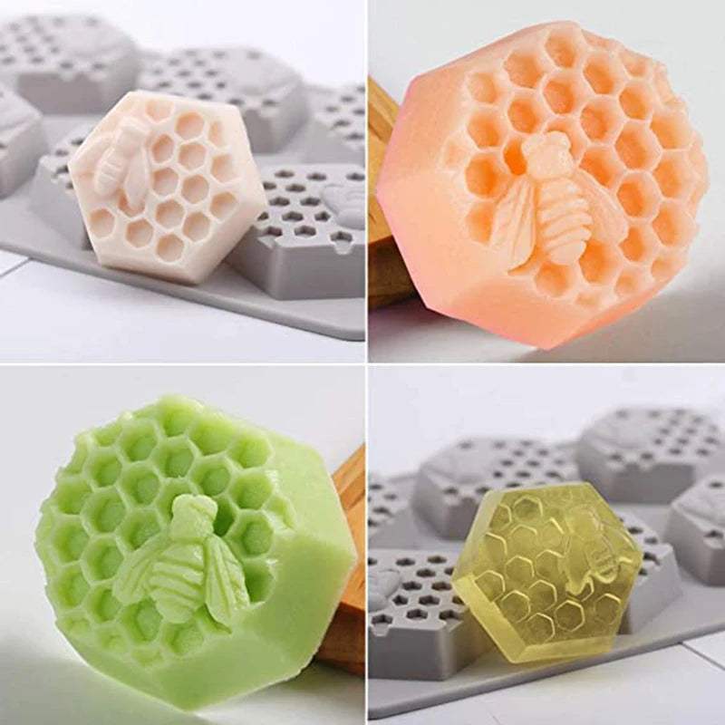 Honeycomb Soap Mold 3D Bumble Bee Stamp For Handmade Lotion Bars Honeybee Wax Melts Bath Bomb Chocolate Dessert Decoration Tools