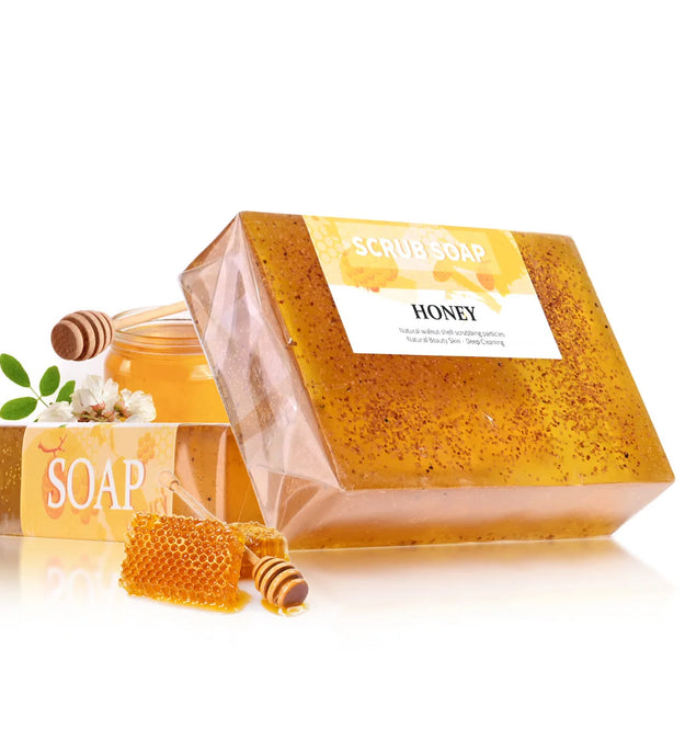 M+100G Natural Honey Walnut Particle Scrub Soap Gently Cleanses Pores Long-Lasting Aromatic Facial Wash and Bath Handmade Soap
