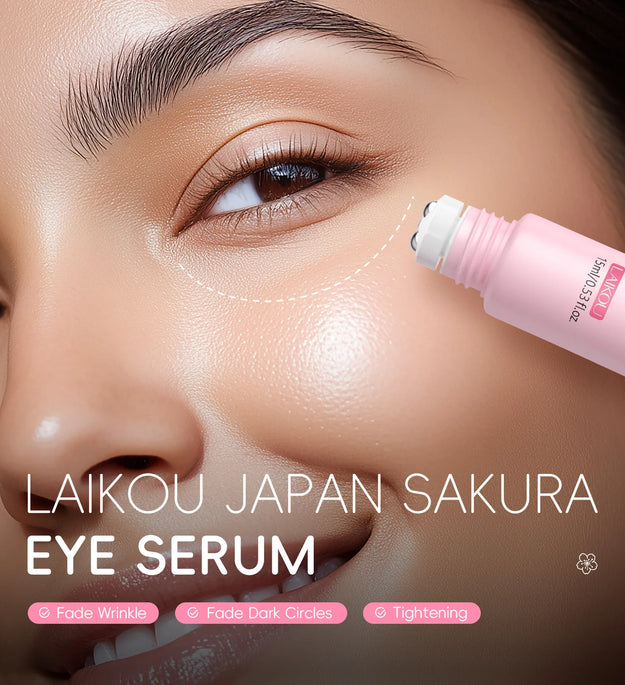 LAIKOU Sakura Eye Serum Roller Massage Hyaluronic Acid Skin Care Eye Bags Cream Moisturizing Dark Circles 15ml