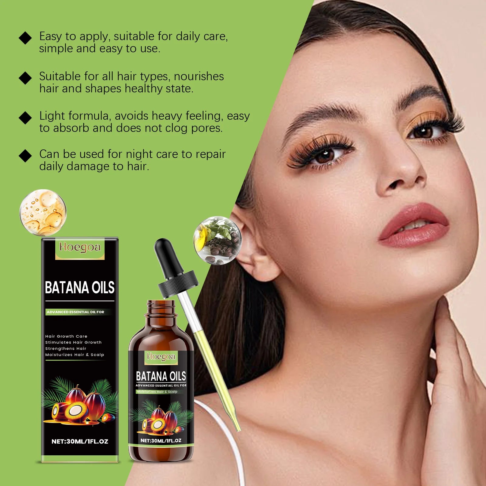 Batana Hair Care Essential Oil Smooth Shine Anti-Frizz Hair Serum Promote Hair Growth Strengthening Nourishing Scalp Care Oil