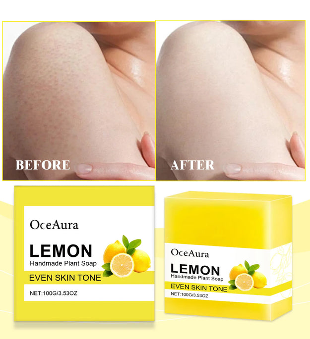 OCEAURA Luxury Lemon Handmade Essential Oil Soap Bar - Gentle Skin Cleansing Moisturizing & Brightening 3.35 OZ