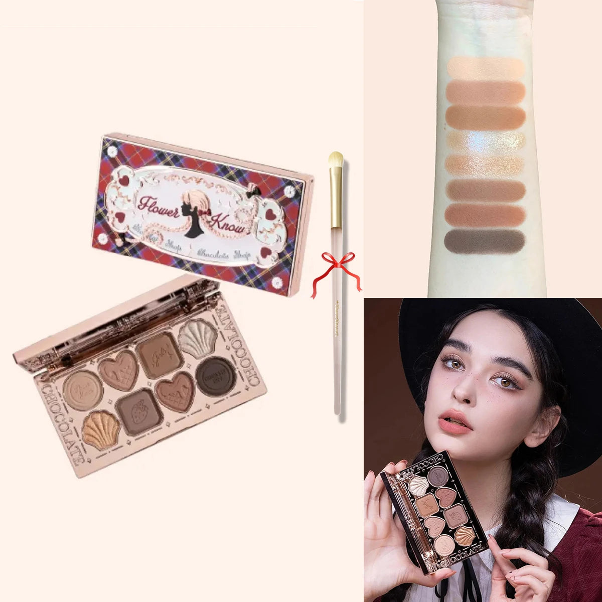 Flower Knows Swan Ballet 6 Color Eyeshadow Palette Matte Shimmer Pearl Glitter Waterproof Highly Pigmented Long Lasting Makeup