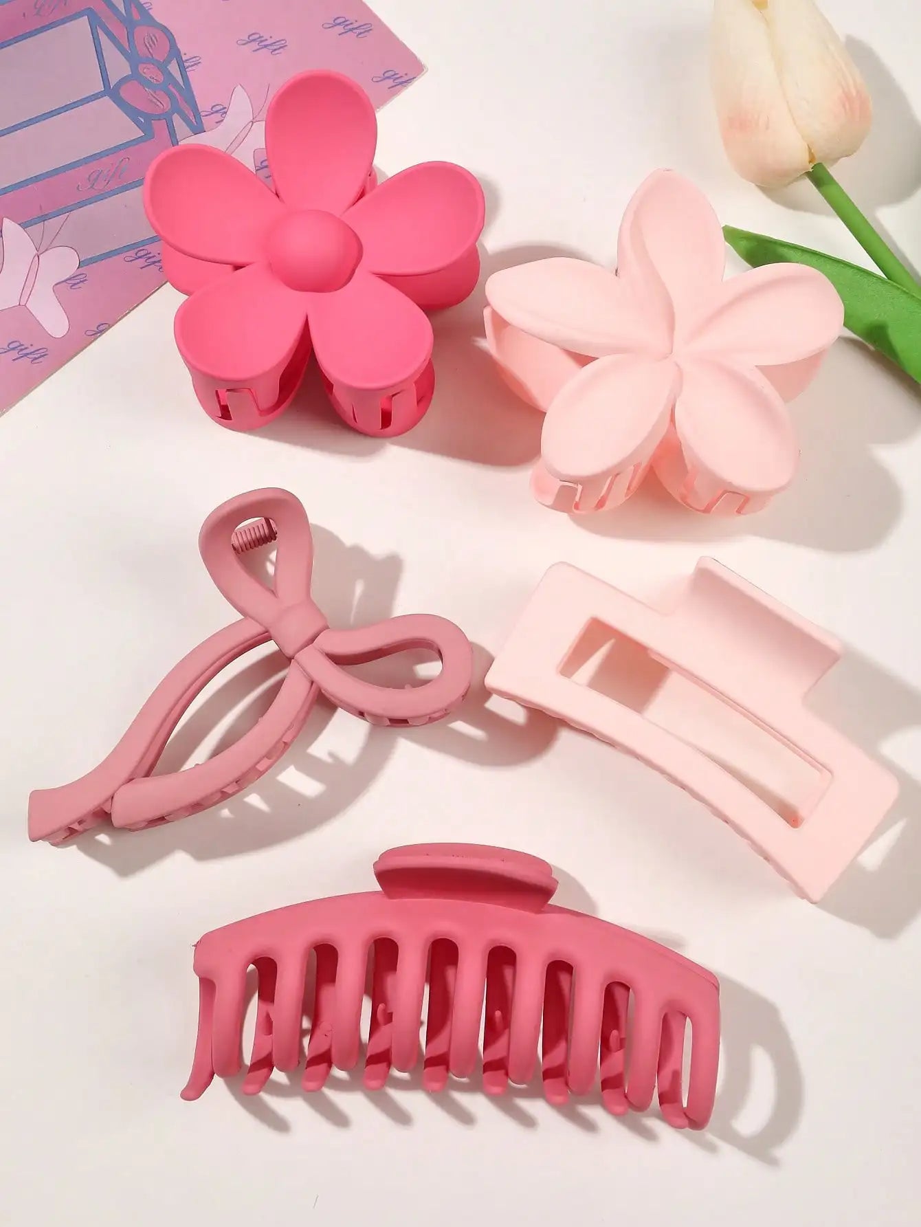 5 Pcs Big Matte Hair Claw Clips Set for Women Girls Mixed Colors Shapes Thin Thick Curly Hair Strong Hold Jaw Clips Banana Clips