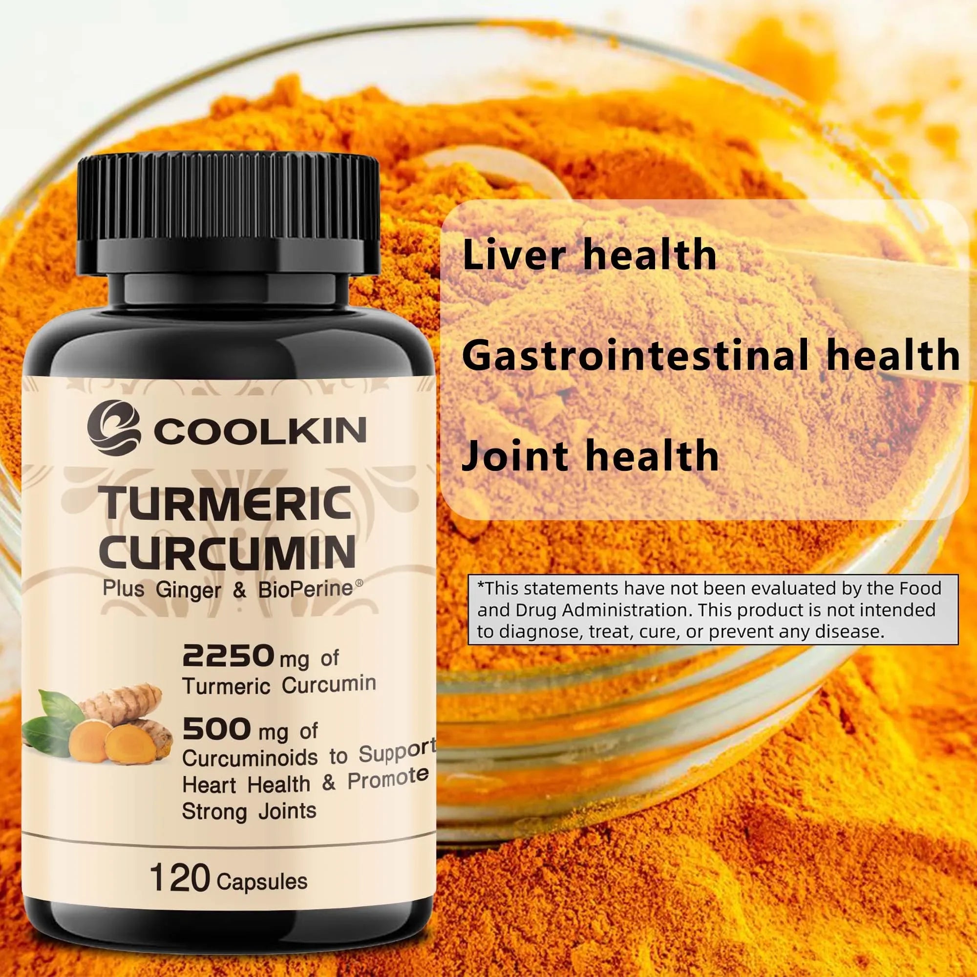 Turmeric Curcumin - with 95% Curcumin, Bioperine - Promotes Optimal Absorption,Immune Support and Joint - 120 Capsules