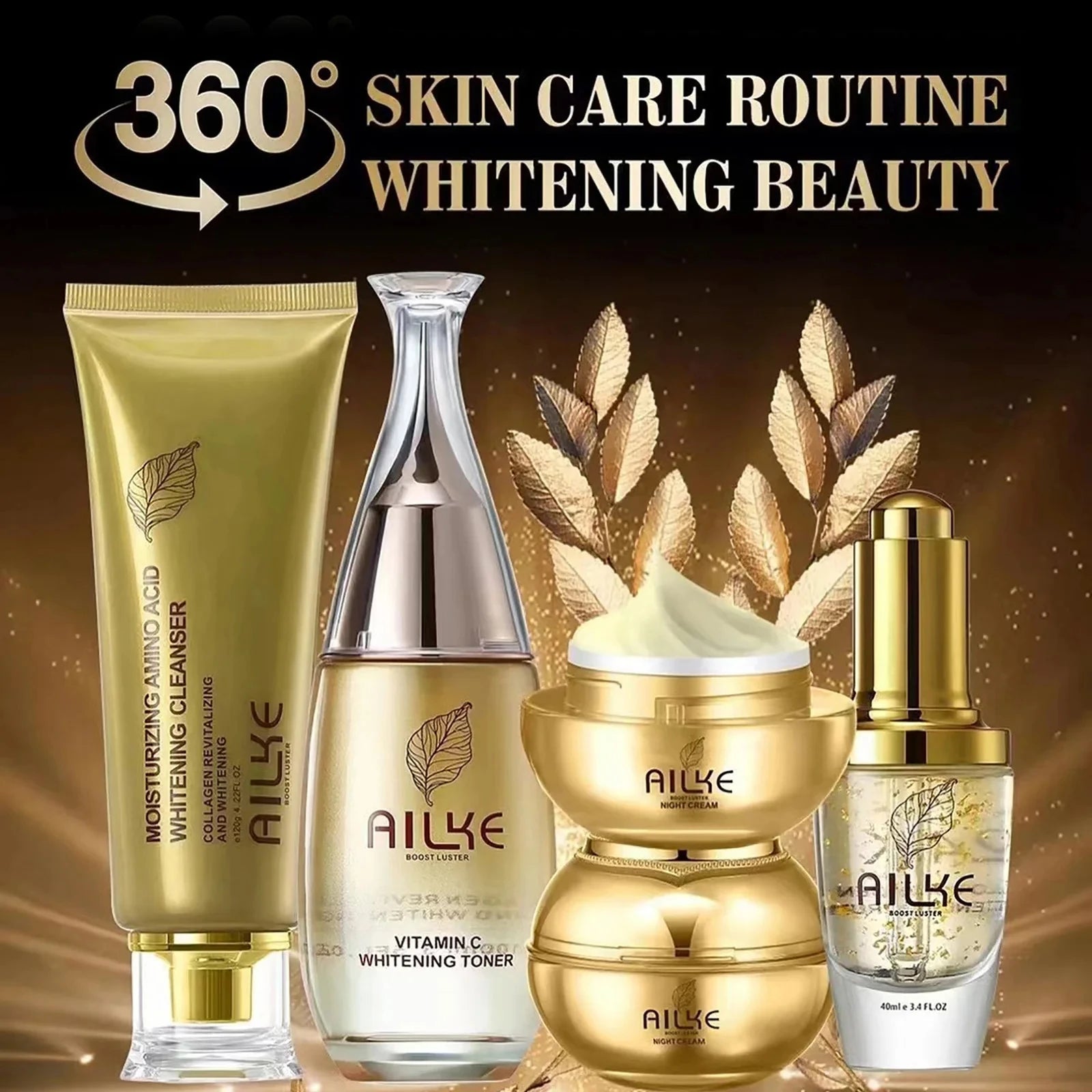 AILKE 24K Collagen Facial Whitening Set, Reduce Black Spots, Freckles, Brightening, Moisturizing Beauty Set For All Skin Types - BlissFully