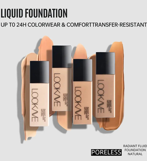 LOOKAVE Liquid Foundation Long Lasting Full Coverage Matte Cream CC Foundation Makeup Concealer Natural Liquid Base Moisturizing