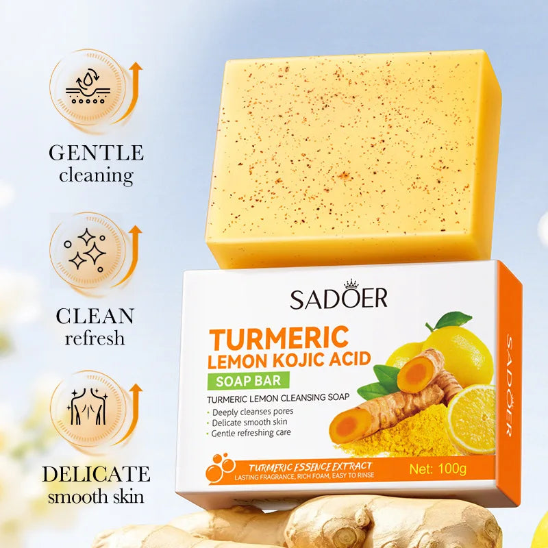 SADOER Turmeric Facial Soap Whitening Anti-aging Moisturizing Deep Cleansing Body Face Wash Foam Facial Cleanser Handmade Soap
