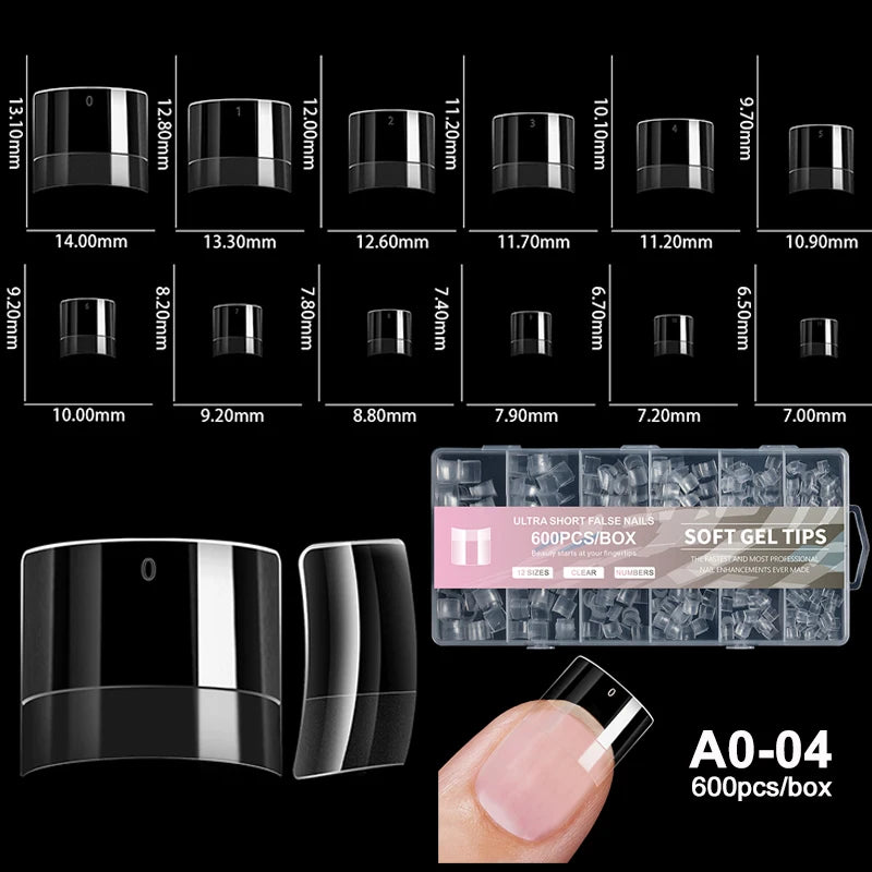 Luxury False Nail Tips Soft Gel Fingertip Semi-matte Capsules Almond French Coffin Full Cover Artificial Fake Nails Extension