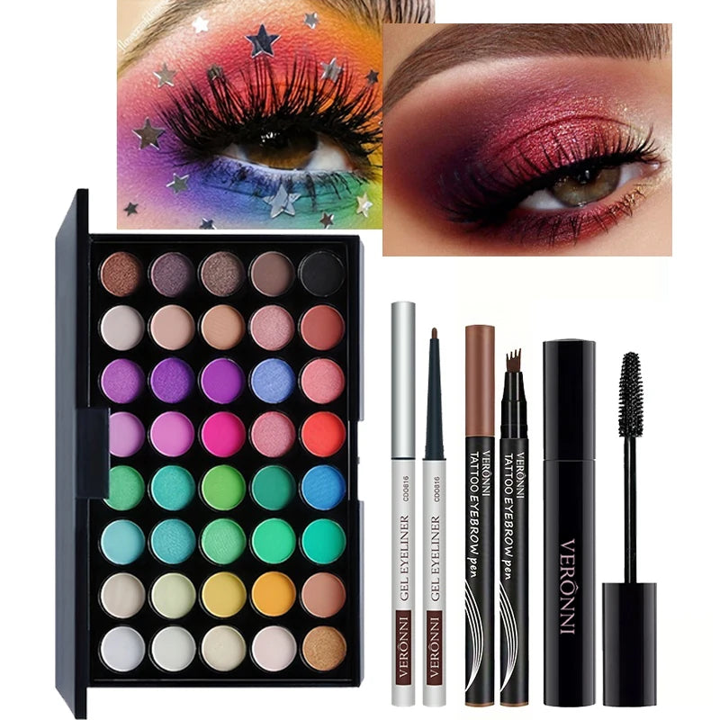 Eye Set with 40 Eyeshadows, Mascara, Eyeliner, And Eyebrow Pencil, Perfect for Mother'S Day Gifts,Christmas & Birthday Gift