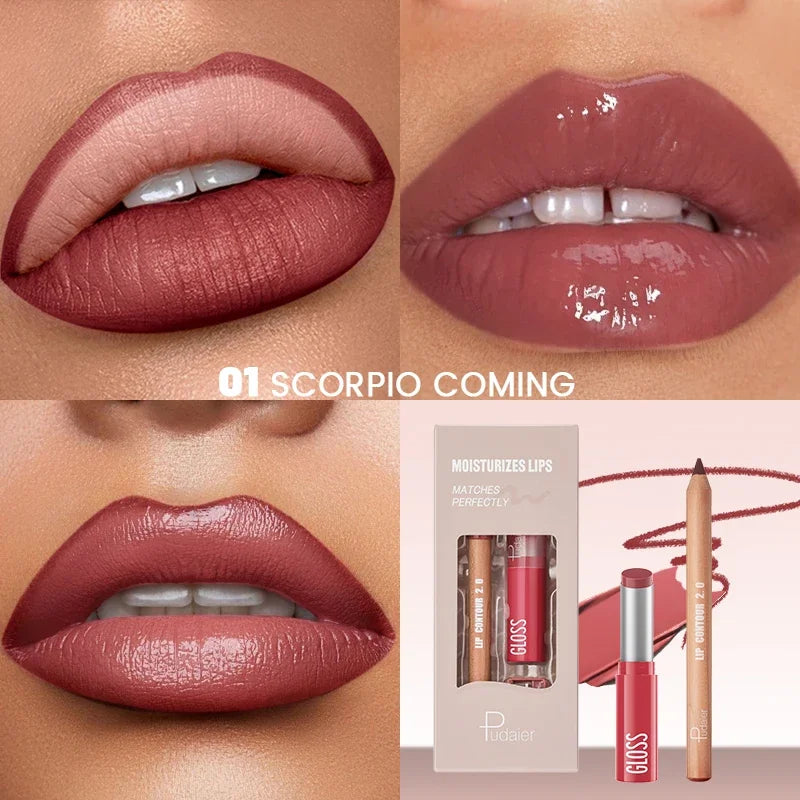 Pudaier Lip Line Wet Gloss Lip Oil Gift Set - Mirror Gloss, Moisturizing and Long-lasting, Daily Natural Nourishing Smudge, Gift