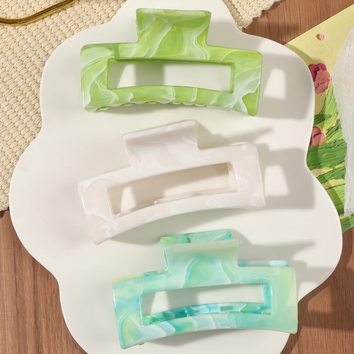 7 Pcs Big Hair Claw Clips 3.4" Non-slip Big Square Matte for Women Girls, Strong Hold Banana Clips for Thick Thin Hair - BlissFully