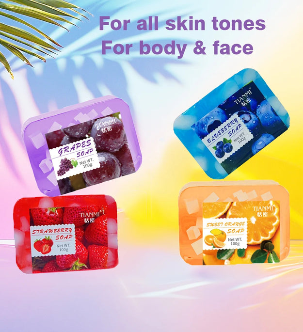 4PCS fruit jelly soap, deeply cleanses and removes makeup, bathes the whole body, moisturizes and nourishes