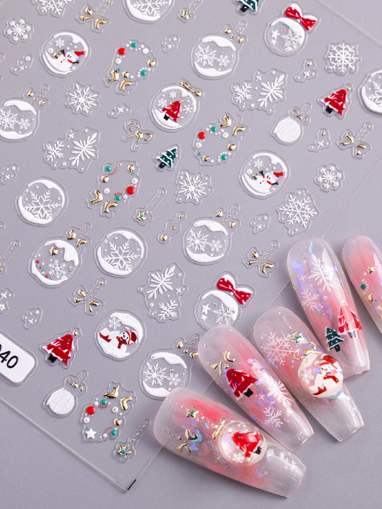 1/2pcs Winter Christmas Ball Snowflake Nail Stickers 5D Relief White Hollow Christmas Celebration Nail Stickers Decorations