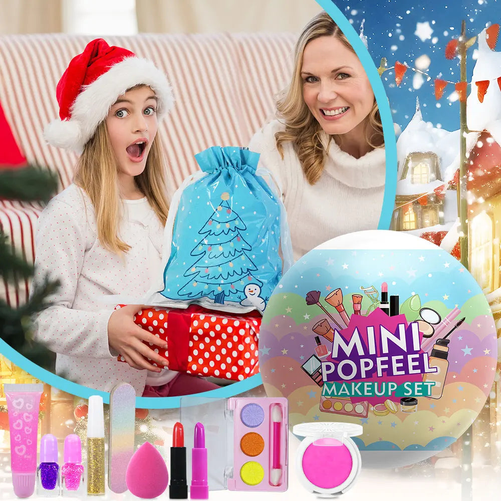 POPFEEL Christmas Surprise Makeup Mini Ball Set -10-Piece Collection with Mini Lipstick, Eyeshadow, and Nail Polish-Perfect Gift
